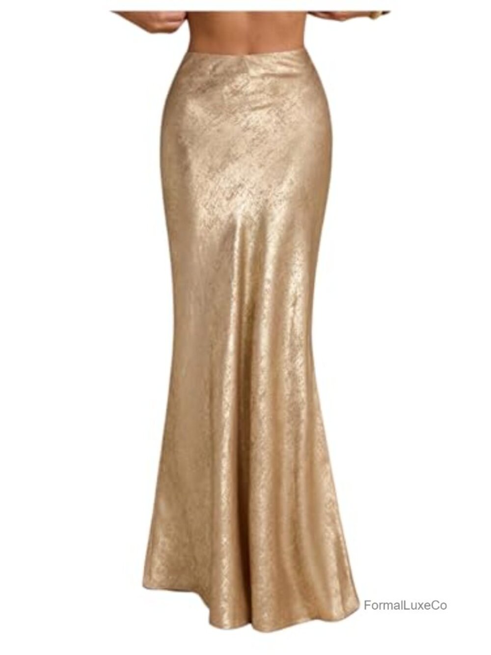 Metallic Fishtail Maxi Skirt High Waisted Formal Cocktail Long Skirt